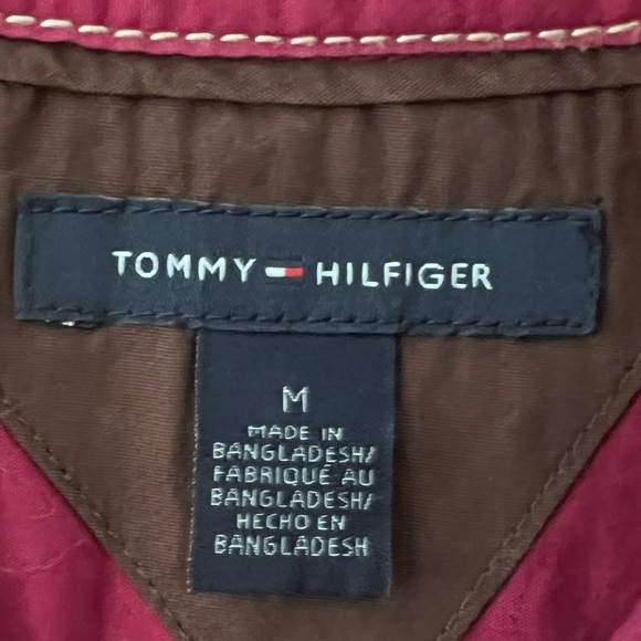 Tommy Hilfiger Burgundy Button Up Shirt with White Stitching - Picture 4 of 6